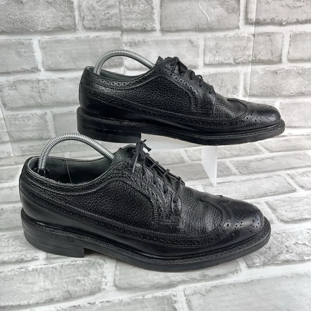 Hanover Vintage Sheppard LB Signatures Black Pebble Leather Wingtip Oxfords 9.5